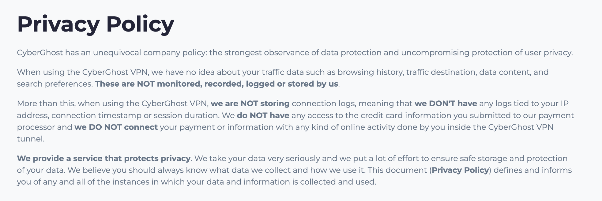 CyberGhost privacy policy