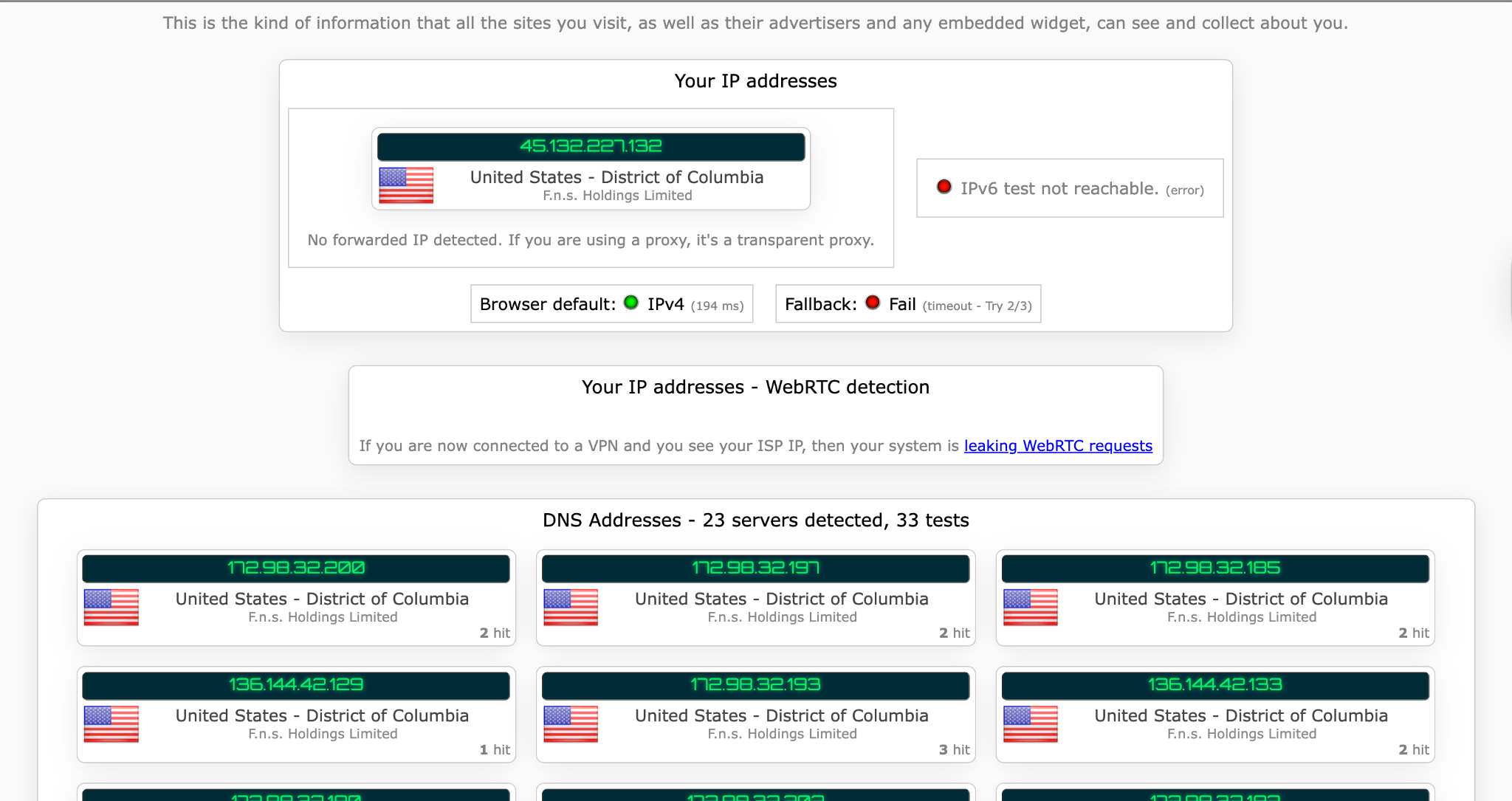 ExpressVPN IP leak test