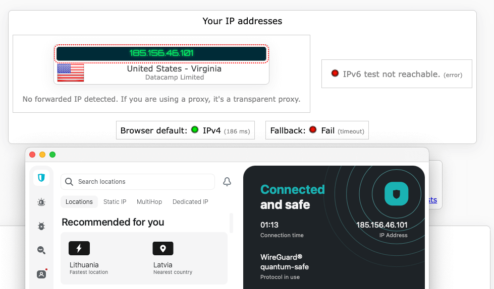 IP leak test for Surfshark